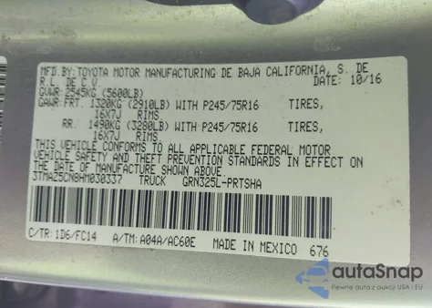 2017 Toyota Tacoma Sr5 V6 from USA, damaged, VIN 3TMAZ5CN8HM030337